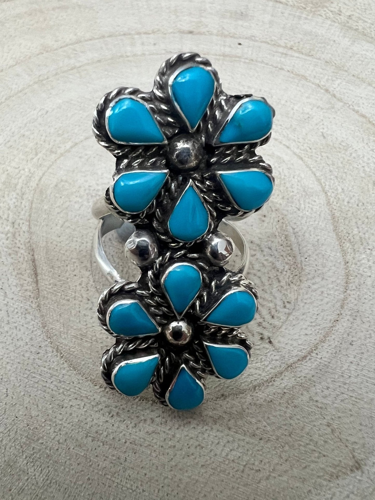 Gina Dosedo Zuni Sterling Silver Ring with Turquoise — Size 7.5 & 8.5