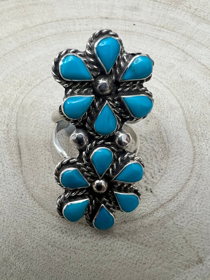 Gina Dosedo Zuni Sterling Silver Ring with Turquoise — Size 7.5 & 8.5