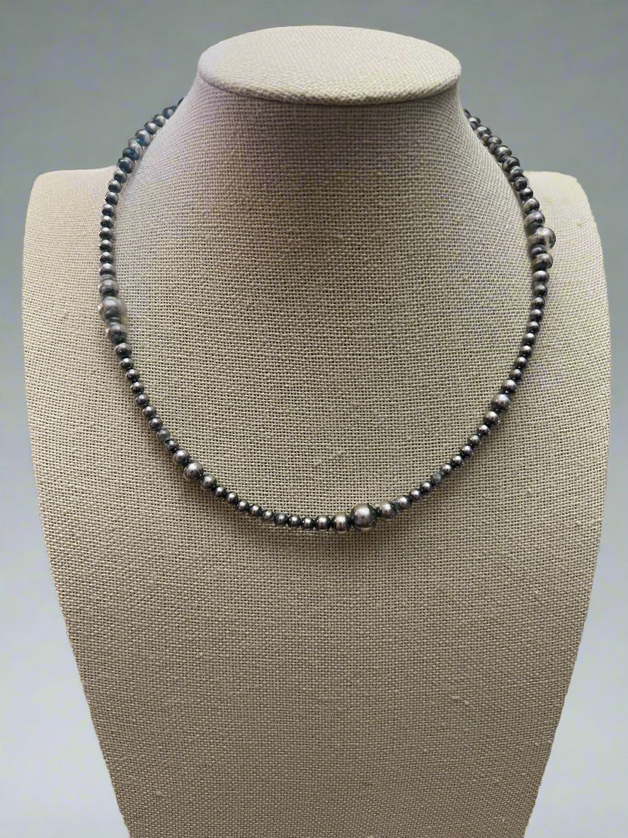 Graduated Sterling Pearl Choker — 15 inch (4-5-6-8mm Oxidized)