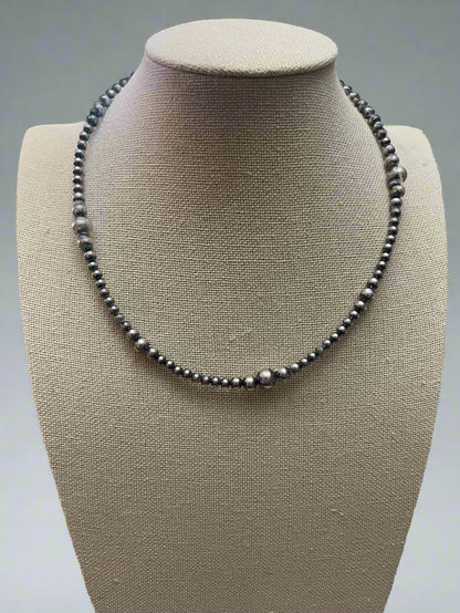 Graduated Sterling Pearl Choker — 15 inch (4-5-6-8mm Oxidized)
