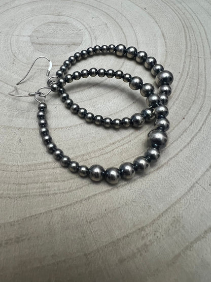 Graduated Sterling Pearl Hoops — 1 1/2" Drop with 4-6-8mm Graduated Sterling Pearl (Sterling Silver Hooks)