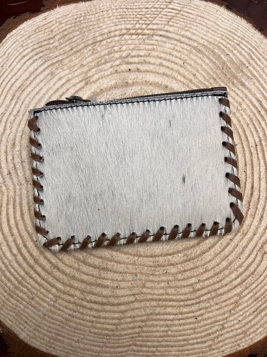 Western Hair-on-Hide Coin Purse — Brown & White Cowhide Mini Accessory