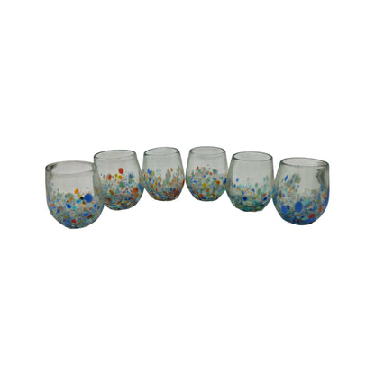 Hand-Blown Mexican Stemless Wine Glass | Confetti & Clear Design
