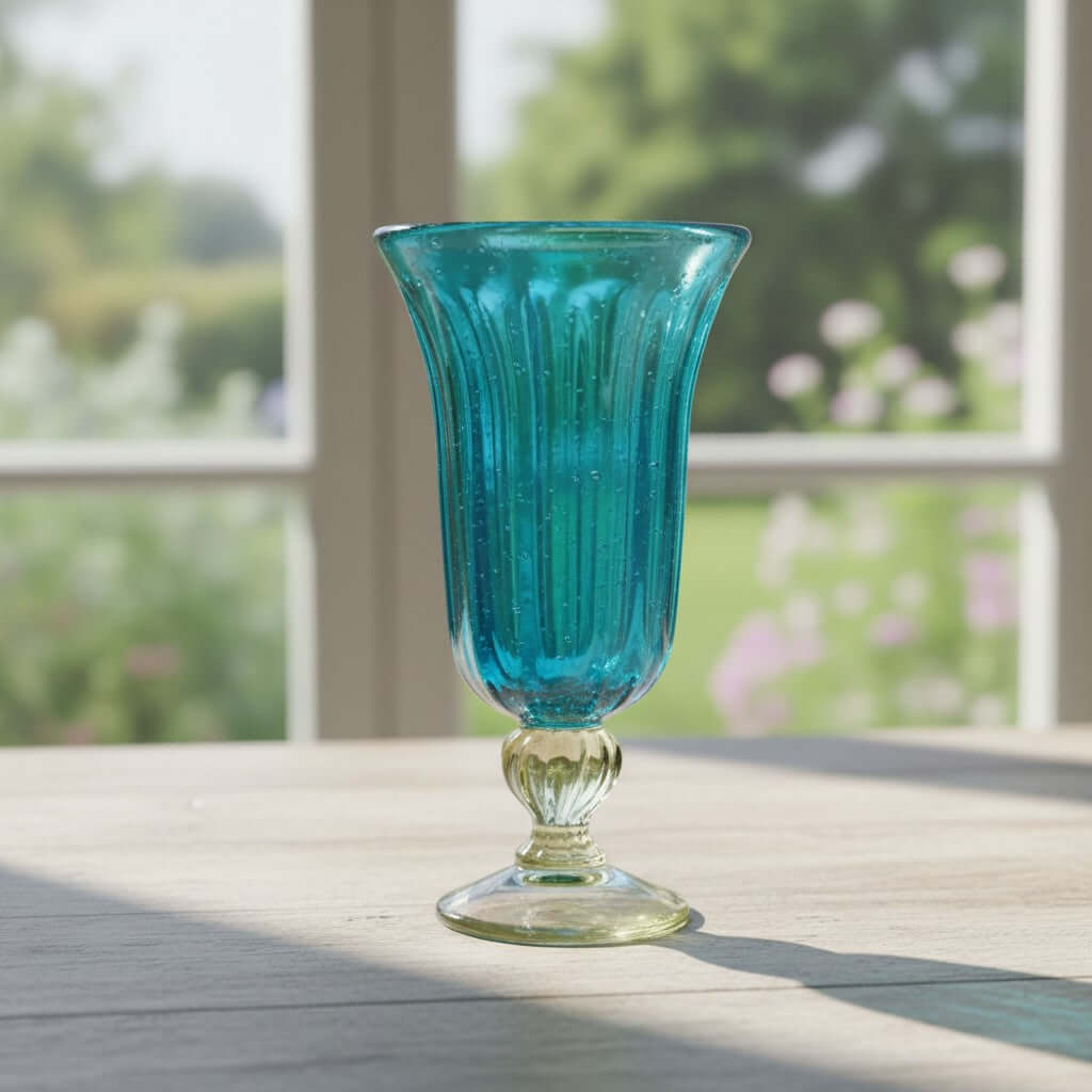 Hand-Blown Mexican Sundae Glass | Aqua Teal Fluted Design