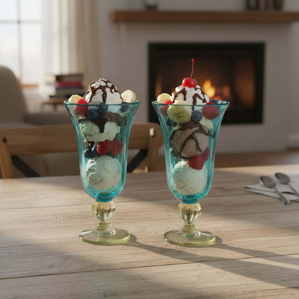Hand-Blown Mexican Sundae Glass | Aqua Teal Fluted Design
