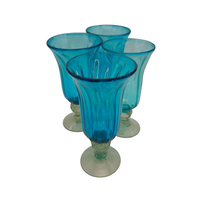 Hand-Blown Mexican Sundae Glass | Aqua Teal Fluted Design