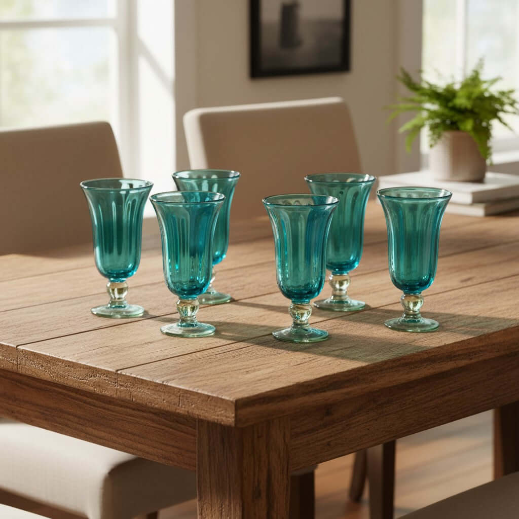 Hand-Blown Mexican Sundae Glass | Aqua Teal Fluted Design