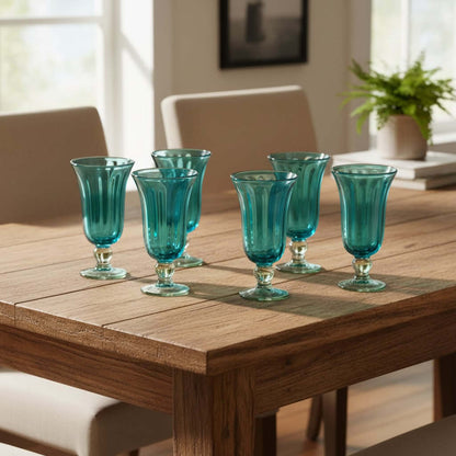 Hand-Blown Mexican Sundae Glass | Aqua Teal Fluted Design