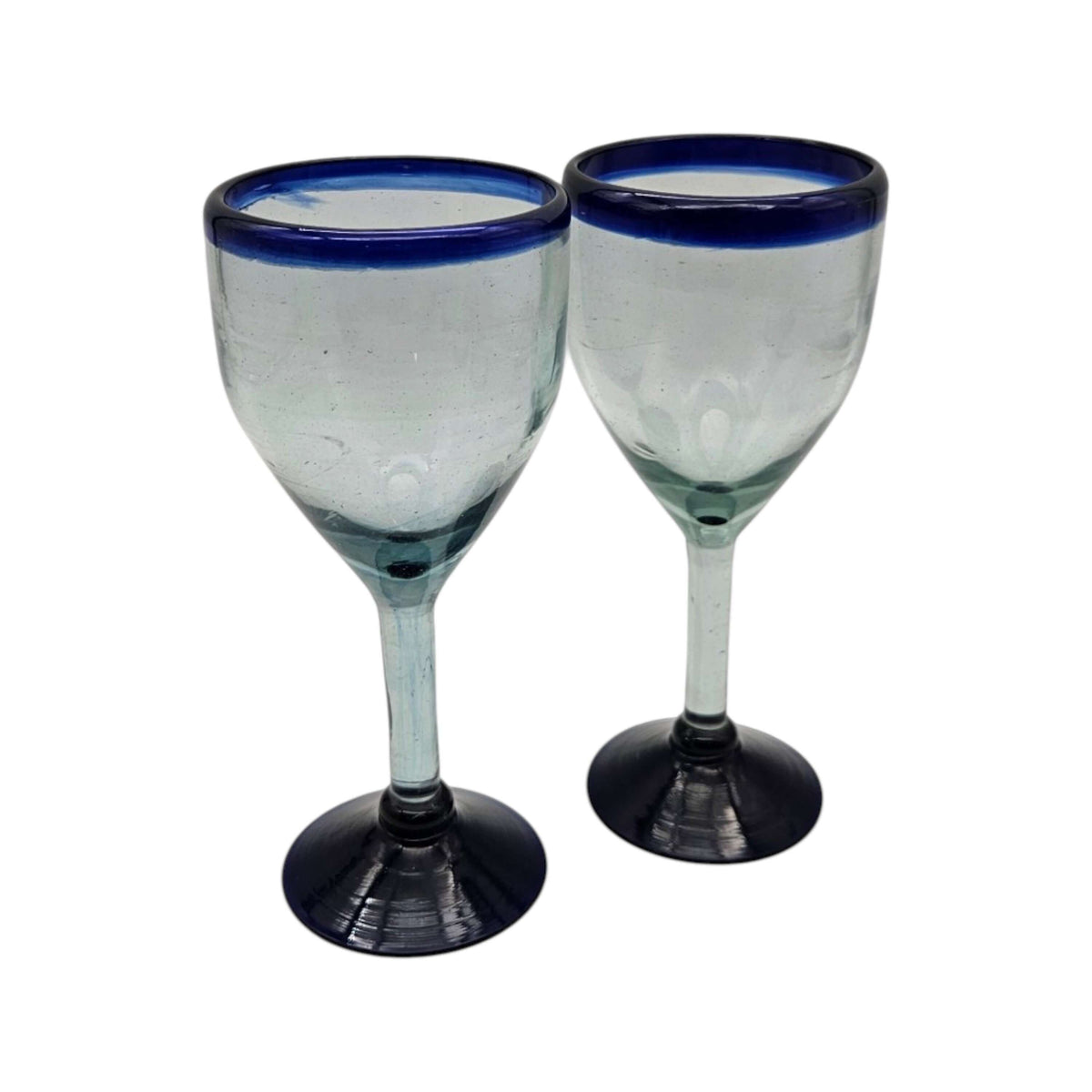 Hand-Blown Mexican Wine Glass | Cobalt Rim Design