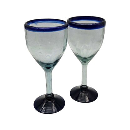 Hand-Blown Mexican Wine Glass | Cobalt Rim Design