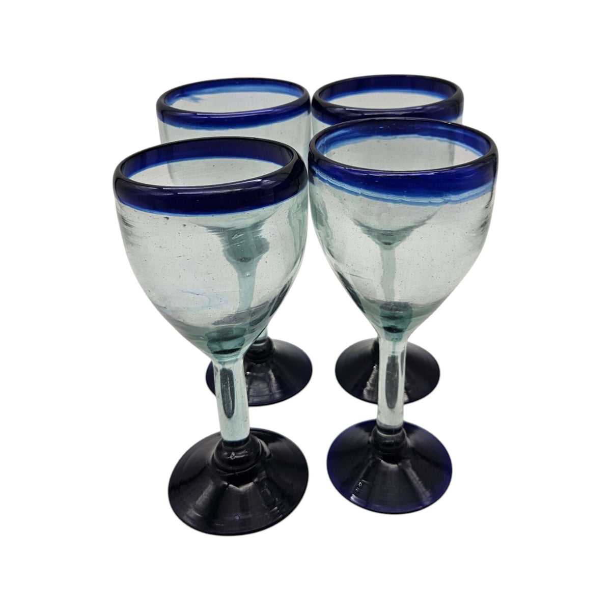Hand-Blown Mexican Wine Glass | Cobalt Rim Design
