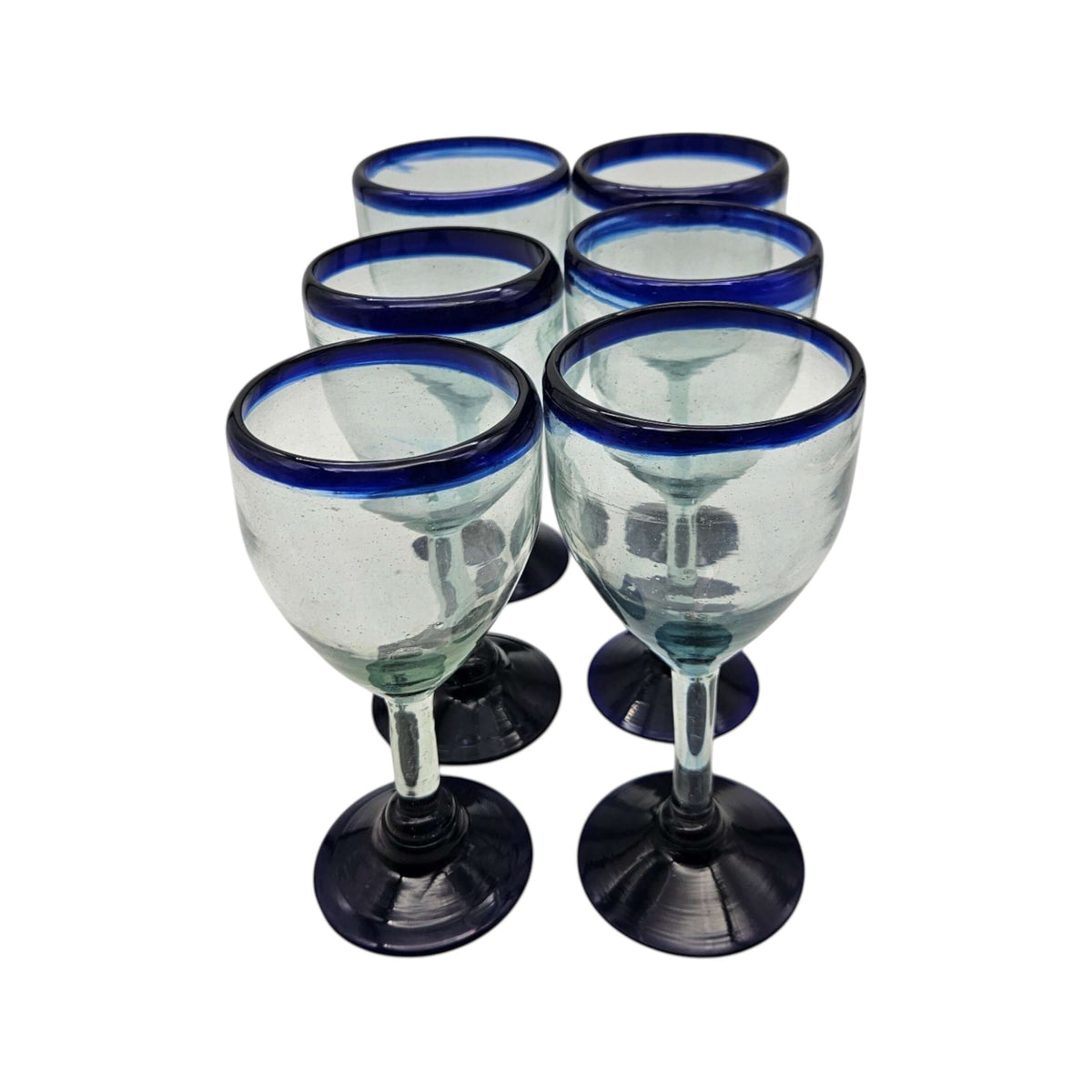 Hand-Blown Mexican Wine Glass | Cobalt Rim Design