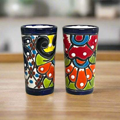 Blue Rim Talavera Shot Glass | Hand-Painted Mexican Drinkware