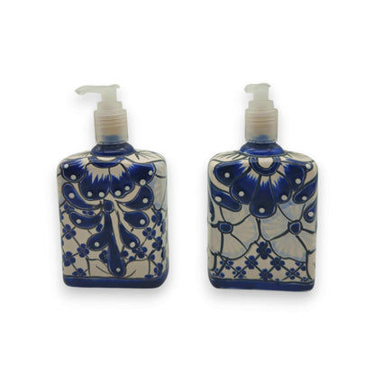 Hand-Painted Blue Talavera Soap Dispenser | Floral Ceramic Decor