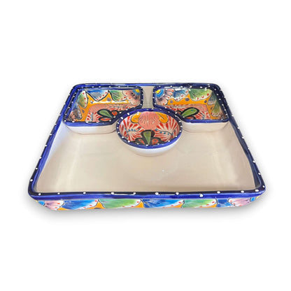 Square Talavera Appetizer Tray | Hand-Painted Mexican Serving Dish