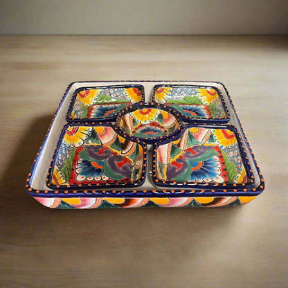Square Talavera Appetizer Tray | Hand-Painted Mexican Serving Dish