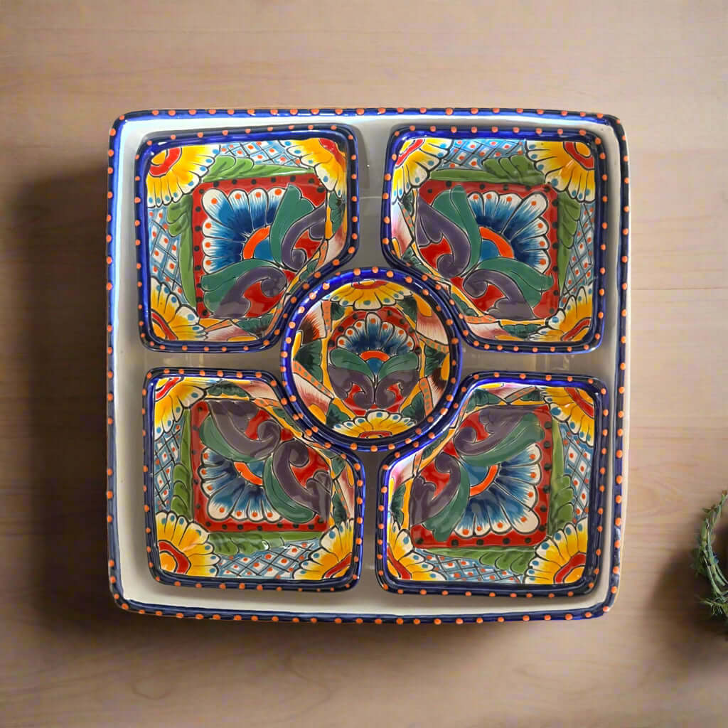 Square Talavera Appetizer Tray | Hand-Painted Mexican Serving Dish