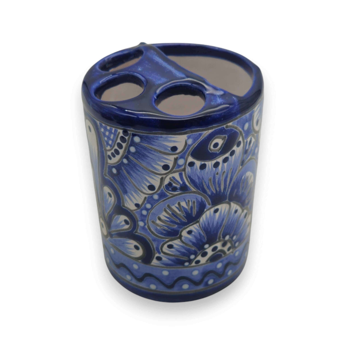 Hand-Painted Talavera Toothbrush Holder | Blue & White Ceramic