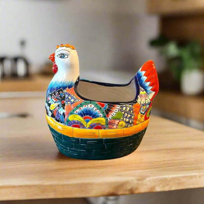 Talavera Chicken Planter | Hand-Painted Mexican Ceramic Statue