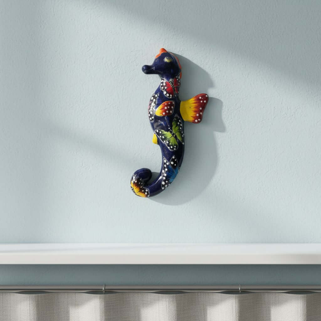 Talavera Seahorse Figurine | Hand-Painted Wall Art