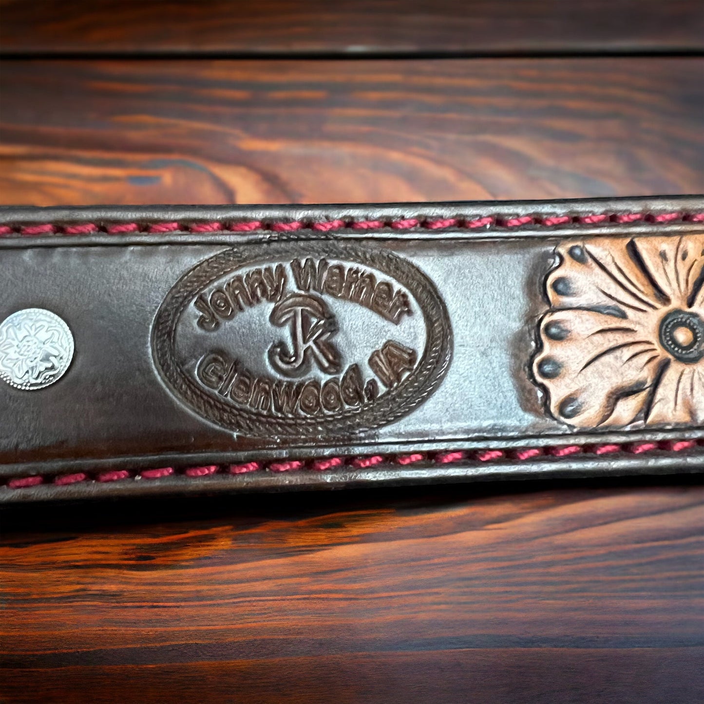 Hand-Tooled Western Leather Belt — Floral Design (32–36 Waist)