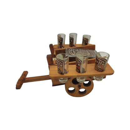 Handblown Mexican Decanter Set | Rustic Wooden Wagon Display