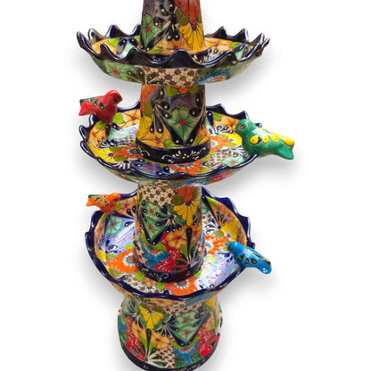 Blue Rim Tiered Talavera Fountain | Handmade Mexican Art
