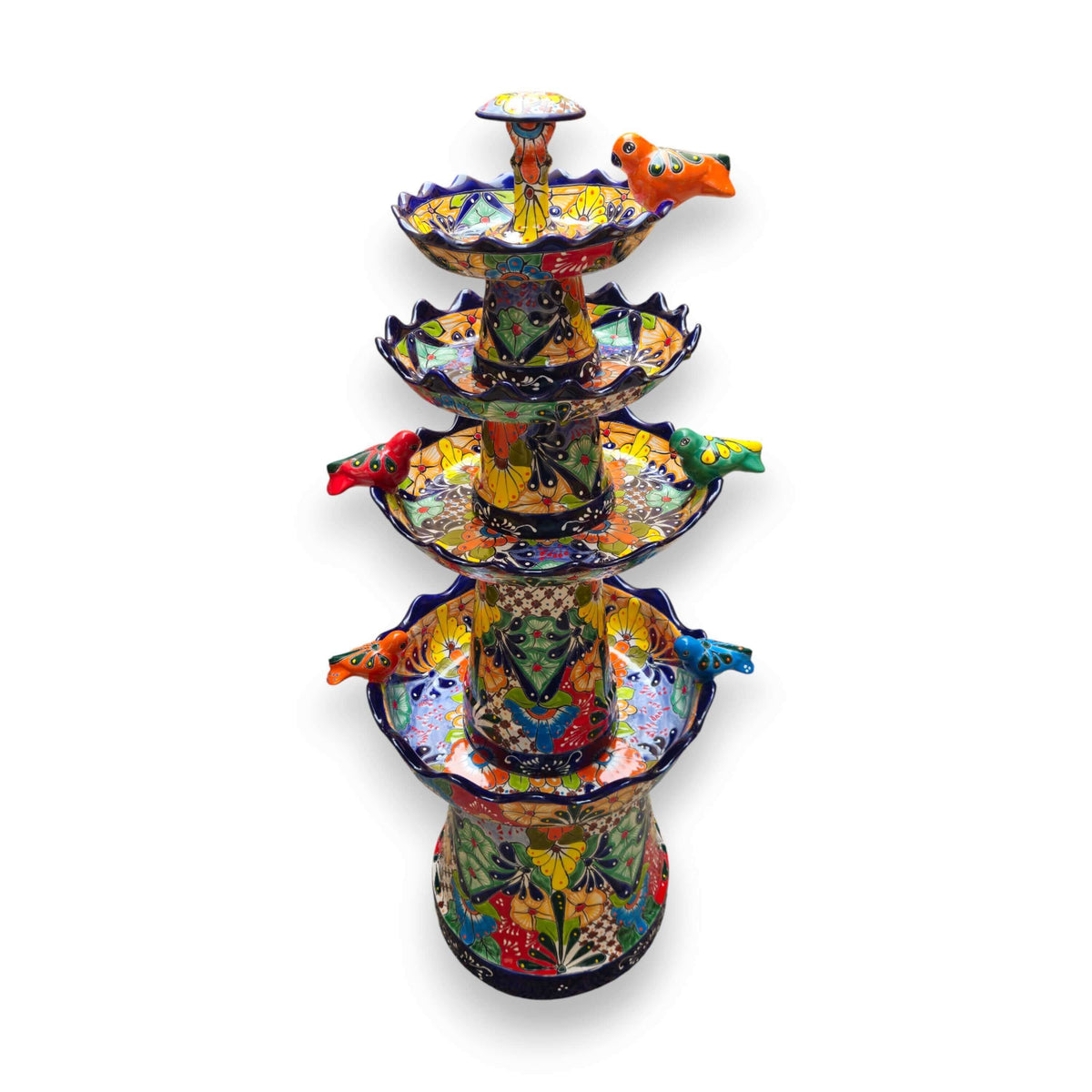 Blue Rim Tiered Talavera Fountain | Handmade Mexican Art