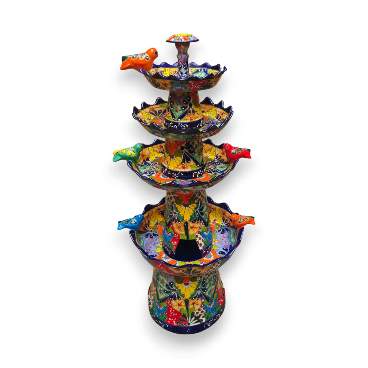 Blue Rim Tiered Talavera Fountain | Handmade Mexican Art