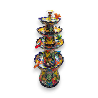 Blue Rim Tiered Talavera Fountain | Handmade Mexican Art