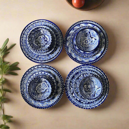 Talavera Dinnerware Set | 40-Piece Blue & White Tableware for 8