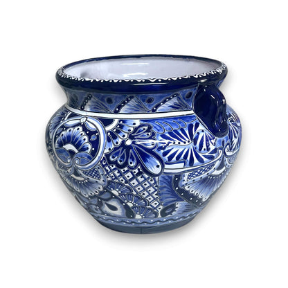 Handmade Talavera Planter | Blue & White Flower Pot