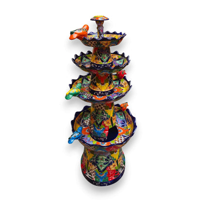 Blue Rim Tiered Talavera Fountain | Handmade Mexican Art