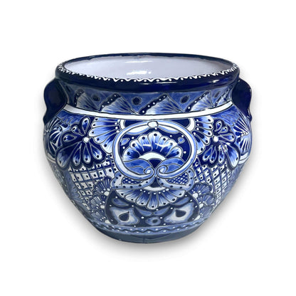 Handmade Talavera Planter | Blue & White Flower Pot