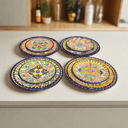 Colorful Talavera Dinnerware Set | 12-Piece Plate Set