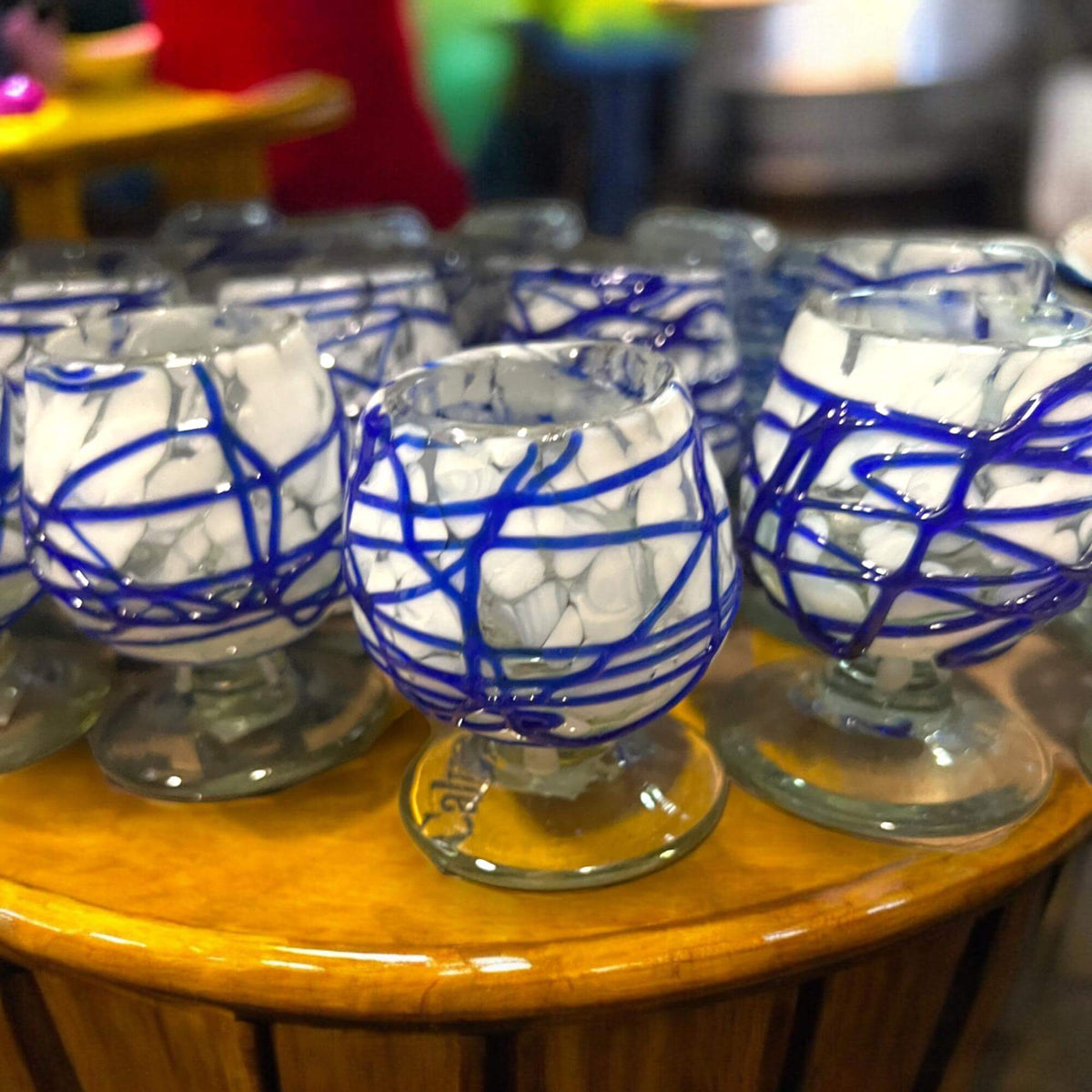 Mexican Artisan Shot Glass | Blue & White Cognac Style Design