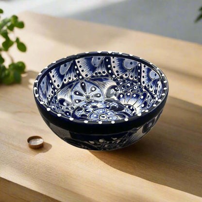 5" Talavera Blue & White Bowl | Handmade Mexican Dinnerware