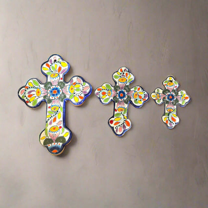 Set of 3 Talavera Wall Crosses | Handmade Mexican Ceramic Art