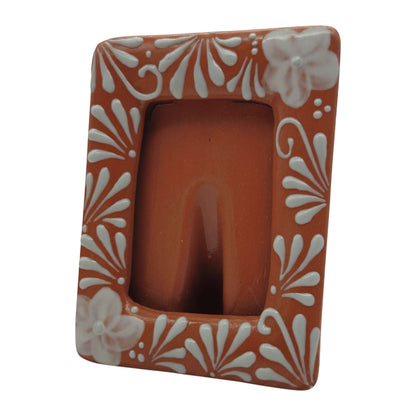 Handmade Talavera Photo Frame | Terracotta & White Design