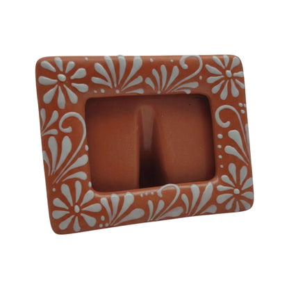 Handmade Talavera Photo Frame | Terracotta & White Design