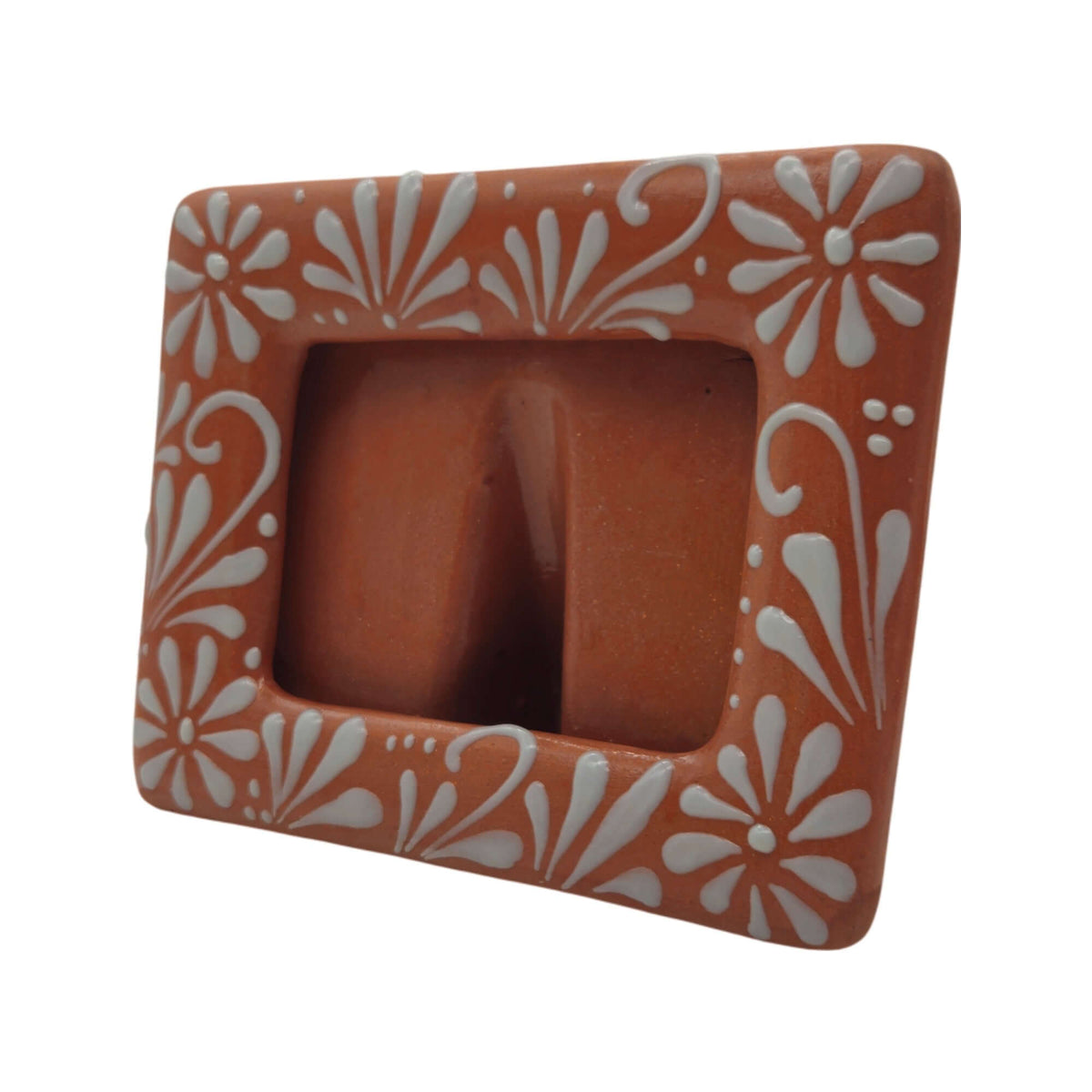 Handmade Talavera Photo Frame | Terracotta & White Design