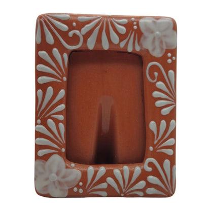 Handmade Talavera Photo Frame | Terracotta & White Design