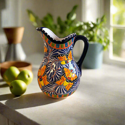 Blue Monarch Talavera Pitcher Set | Mexican Ceramic Drinkware
