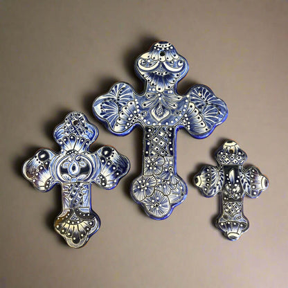 Set of 3 Talavera Wall Crosses | Handmade Mexican Ceramic Art