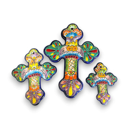 Set of 3 Talavera Wall Crosses | Handmade Mexican Ceramic Art