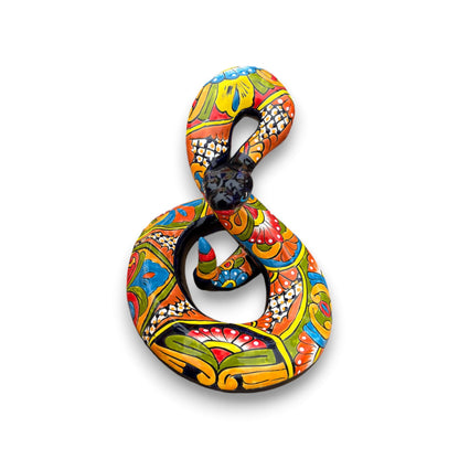 Talavera Snake Statue | Multicolor Handmade Mexican Rattlesnake