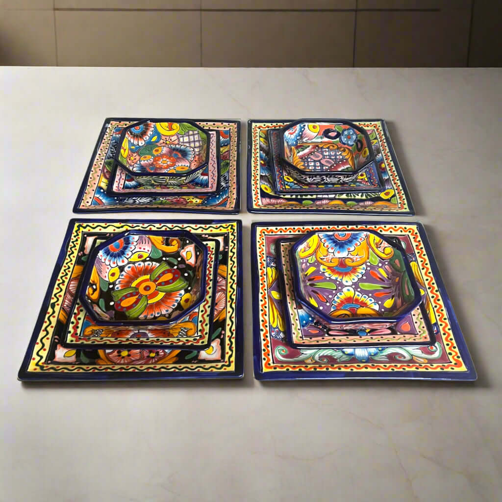 Talavera Square Dinnerware Set | 12-Piece Mexican Pottery Set