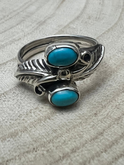 Harry Yazzie Navajo Kingman Turquoise Sterling Silver Ring — Size 7