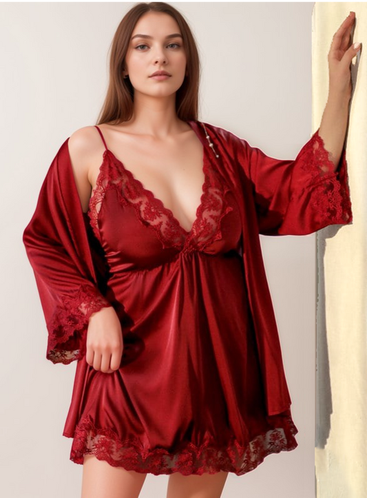 Blue & Black Lace Silky Lingerie Set - Sizes S to 5XL