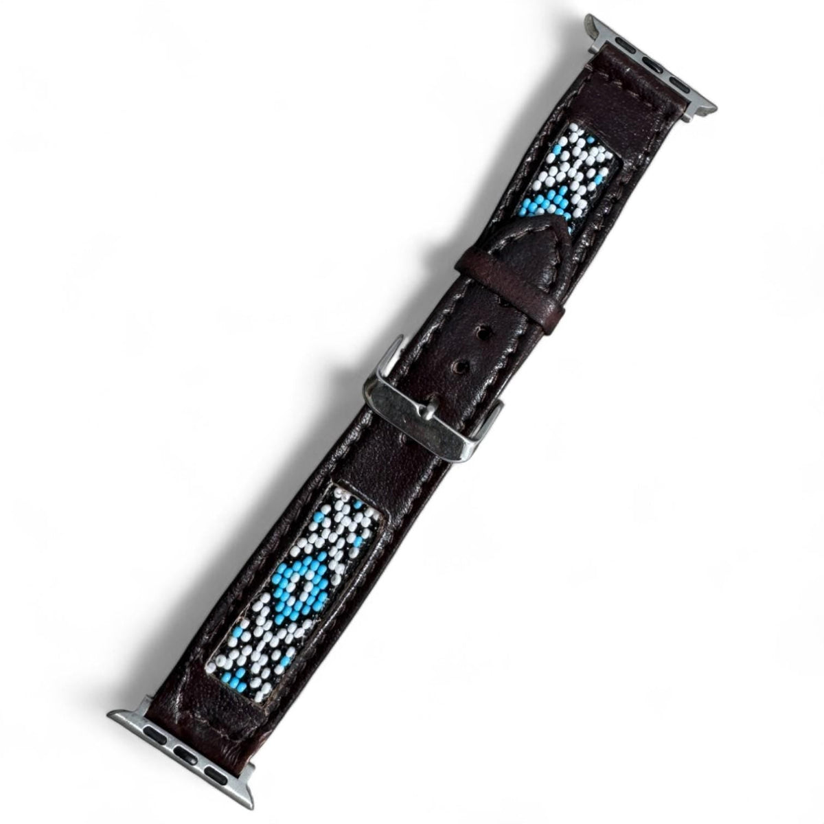 Western Native Seed Bead Leather Apple Watch Band by Double B Wild Rags Fits 42mm 44mm 45mm